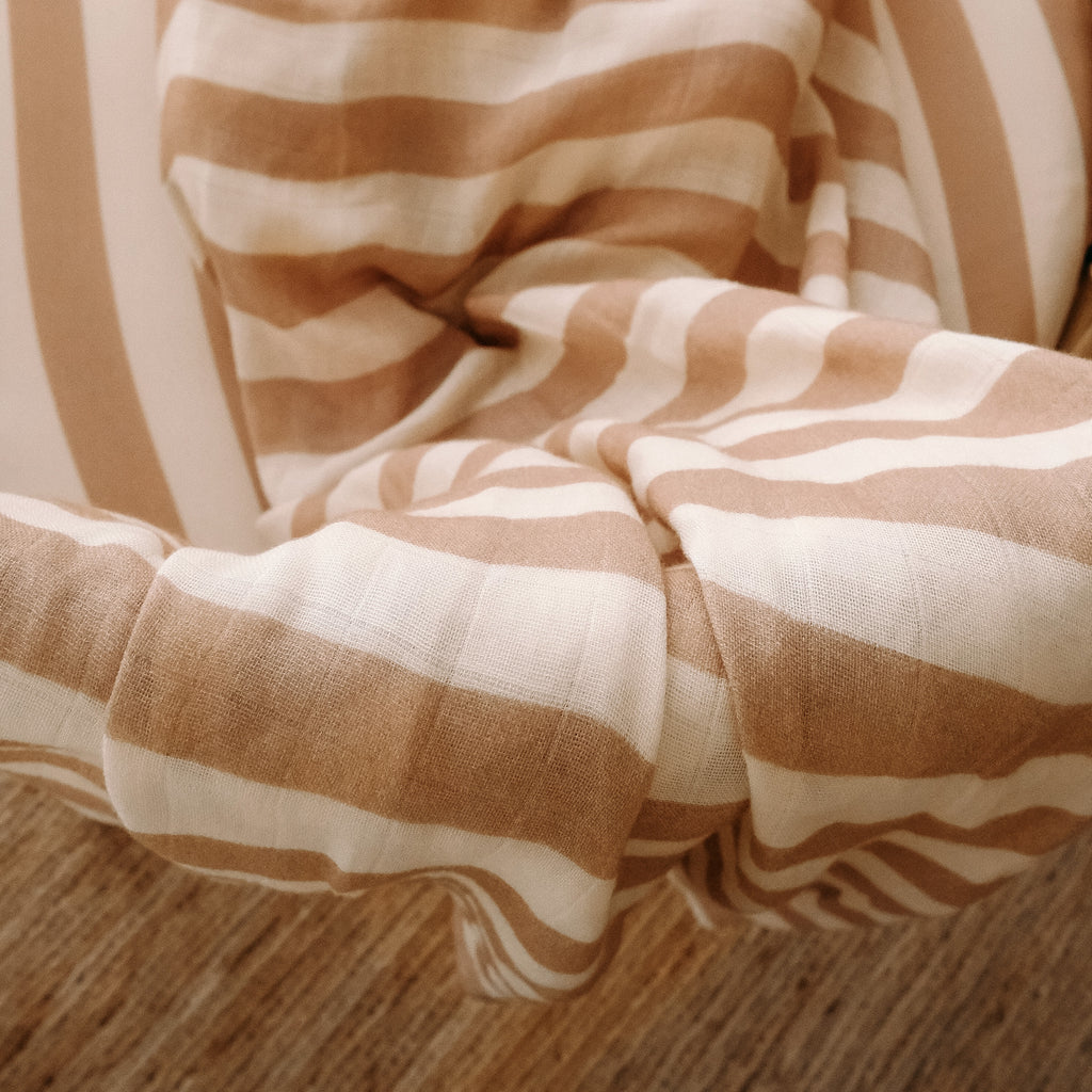 Coffee Stripe Organic Muslin Wrap Swaddle - PRE-ORDER (ARRIVING APRIL)