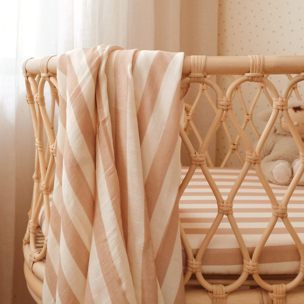 Coffee Stripe Organic Muslin Wrap Swaddle - PRE-ORDER (ARRIVING APRIL)