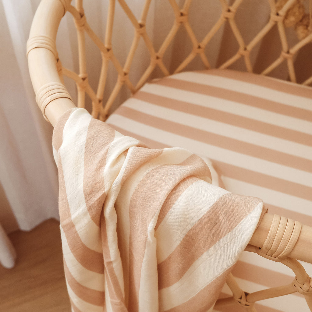 Coffee Stripe Organic Muslin Wrap Swaddle - PRE-ORDER (ARRIVING APRIL)