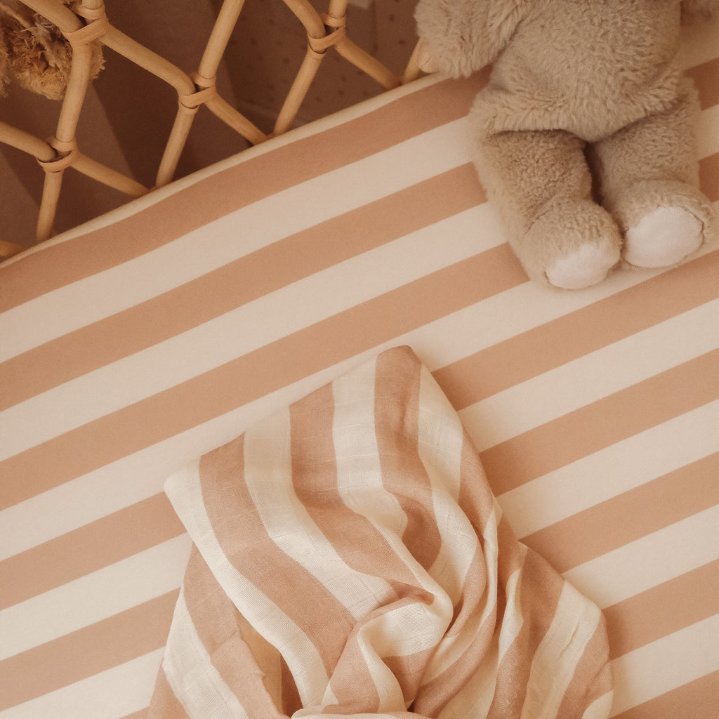 Coffee Stripe Organic Muslin Wrap Swaddle - PRE-ORDER (ARRIVING APRIL)