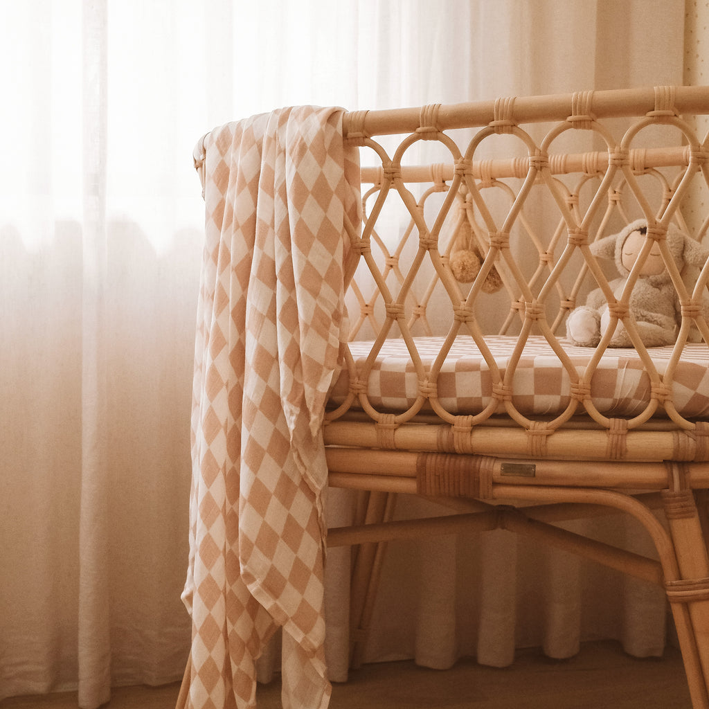 Caramel Check Organic Muslin Wrap Swaddle - PRE-ORDER (ARRIVING APRIL)