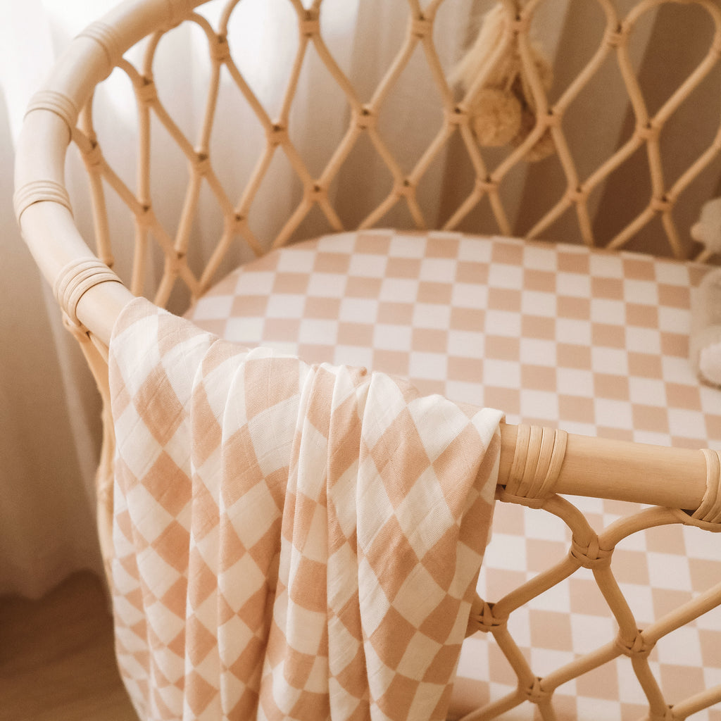 Caramel Check Organic Muslin Wrap Swaddle - PRE-ORDER (ARRIVING APRIL)