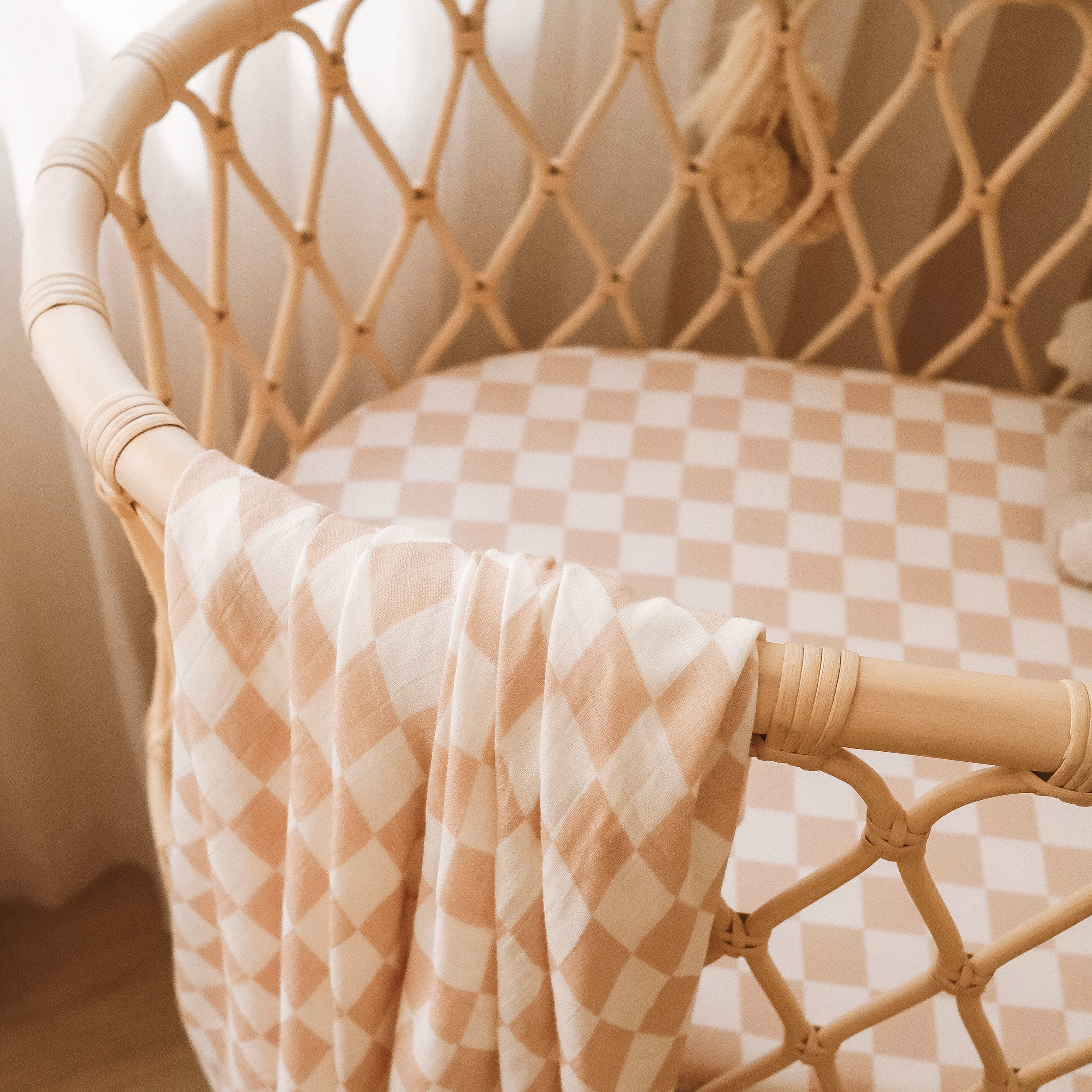 Caramel Check Organic Muslin Wrap Swaddle - PRE-ORDER (ARRIVING APRIL)
