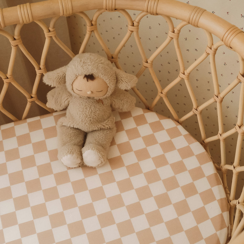 Caramel Check Organic Fitted Bassinet Sheet/Change Pad Cover