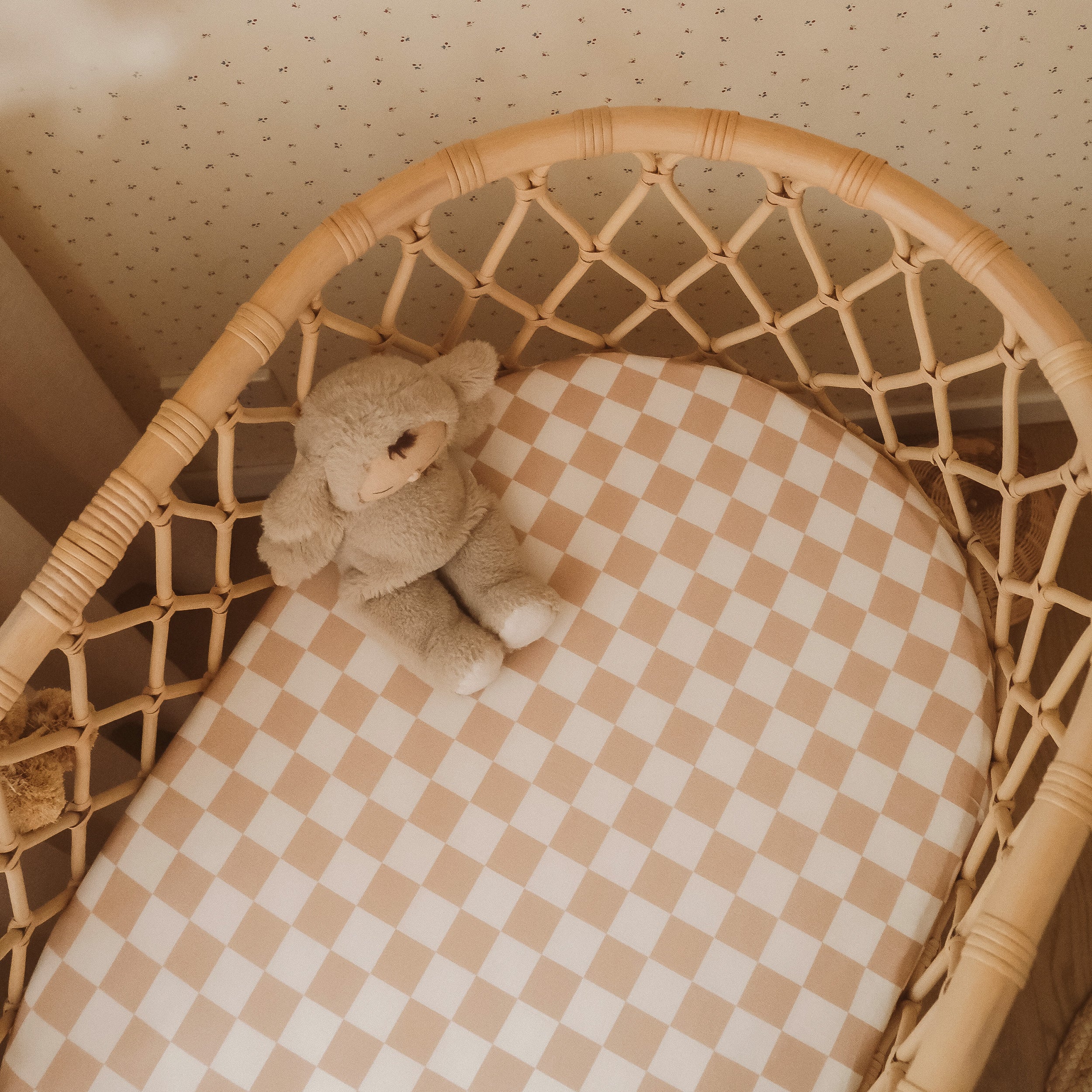 Caramel Check Organic Fitted Bassinet Sheet/Change Pad Cover