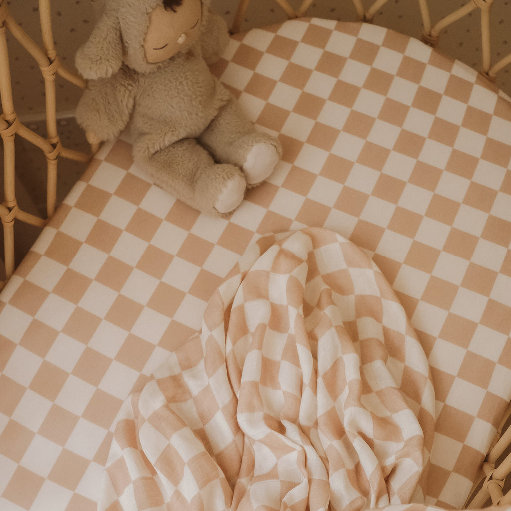 Caramel Check Organic Muslin Wrap Swaddle - PRE-ORDER (ARRIVING APRIL)