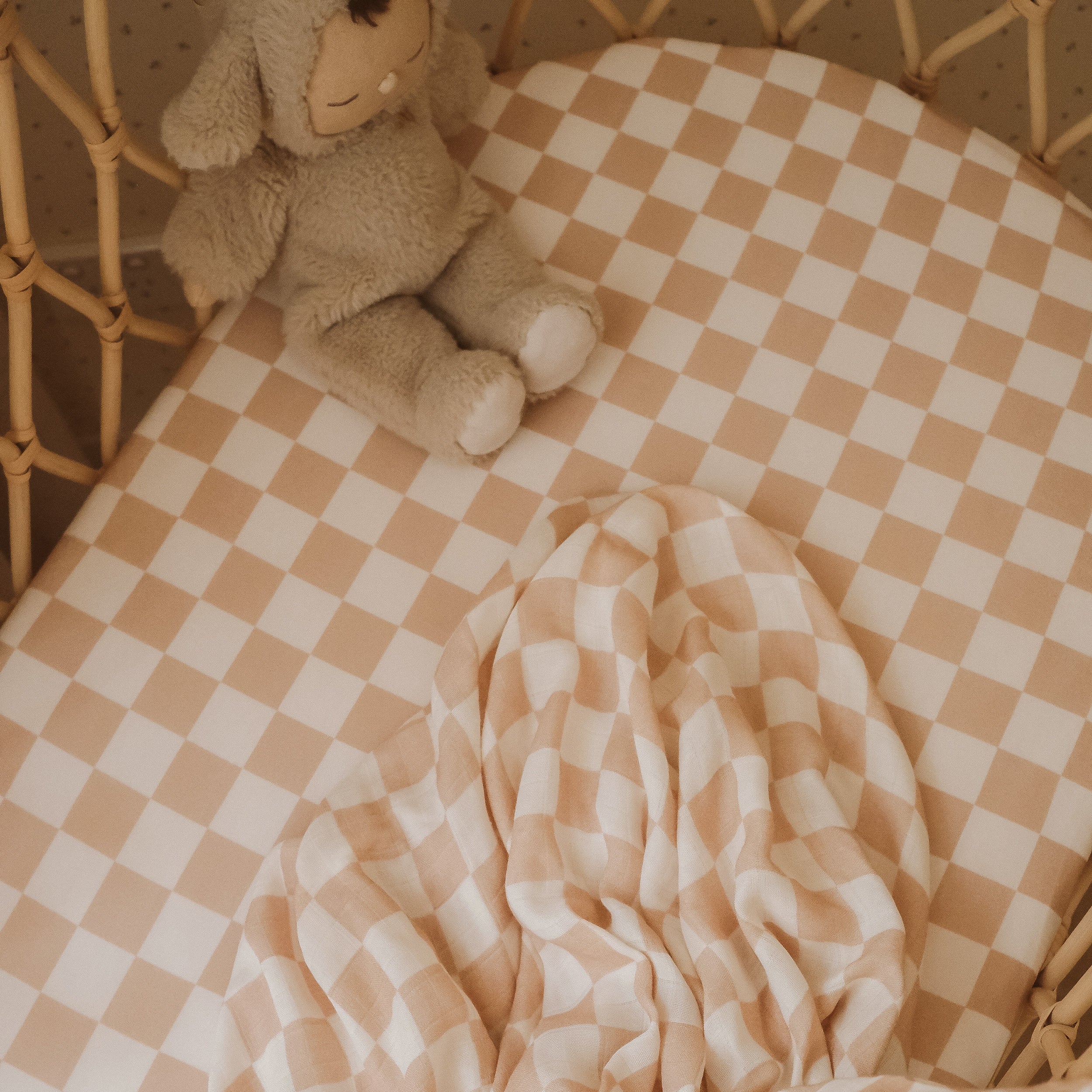 Caramel Check Organic Muslin Wrap Swaddle - PRE-ORDER (ARRIVING APRIL)