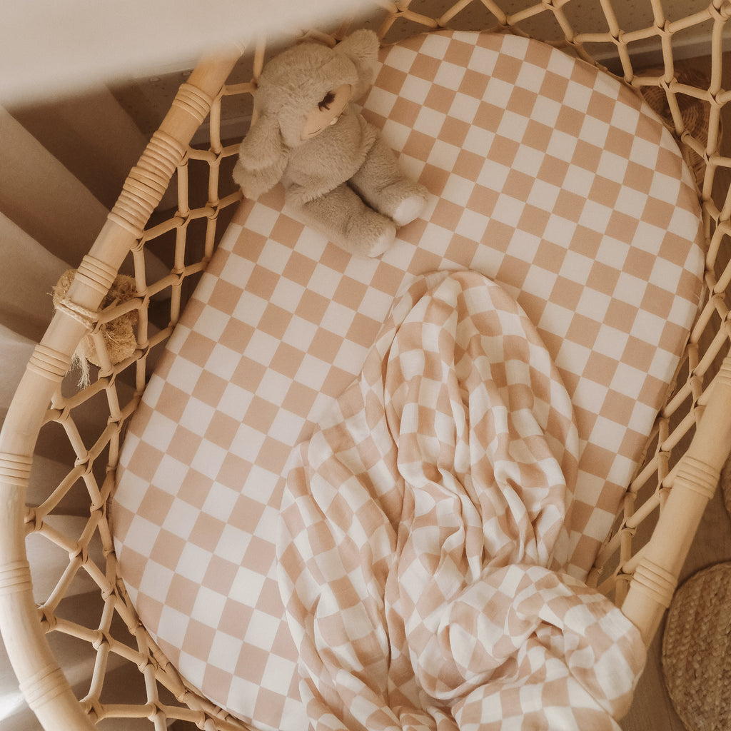 Caramel Check Organic Muslin Wrap Swaddle - PRE-ORDER (ARRIVING APRIL)
