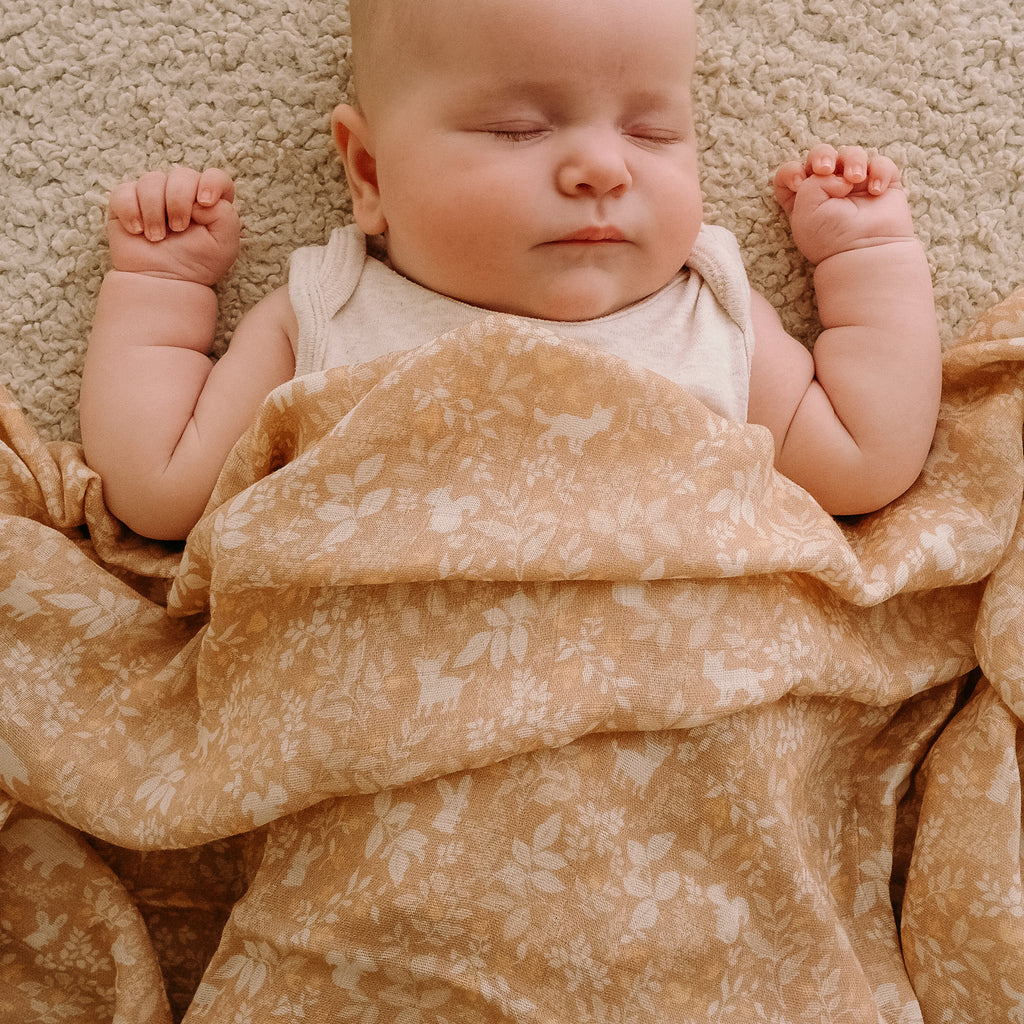 Forest Friends Caramel Organic Fitted Bassinet Sheet/Change Pad Cover