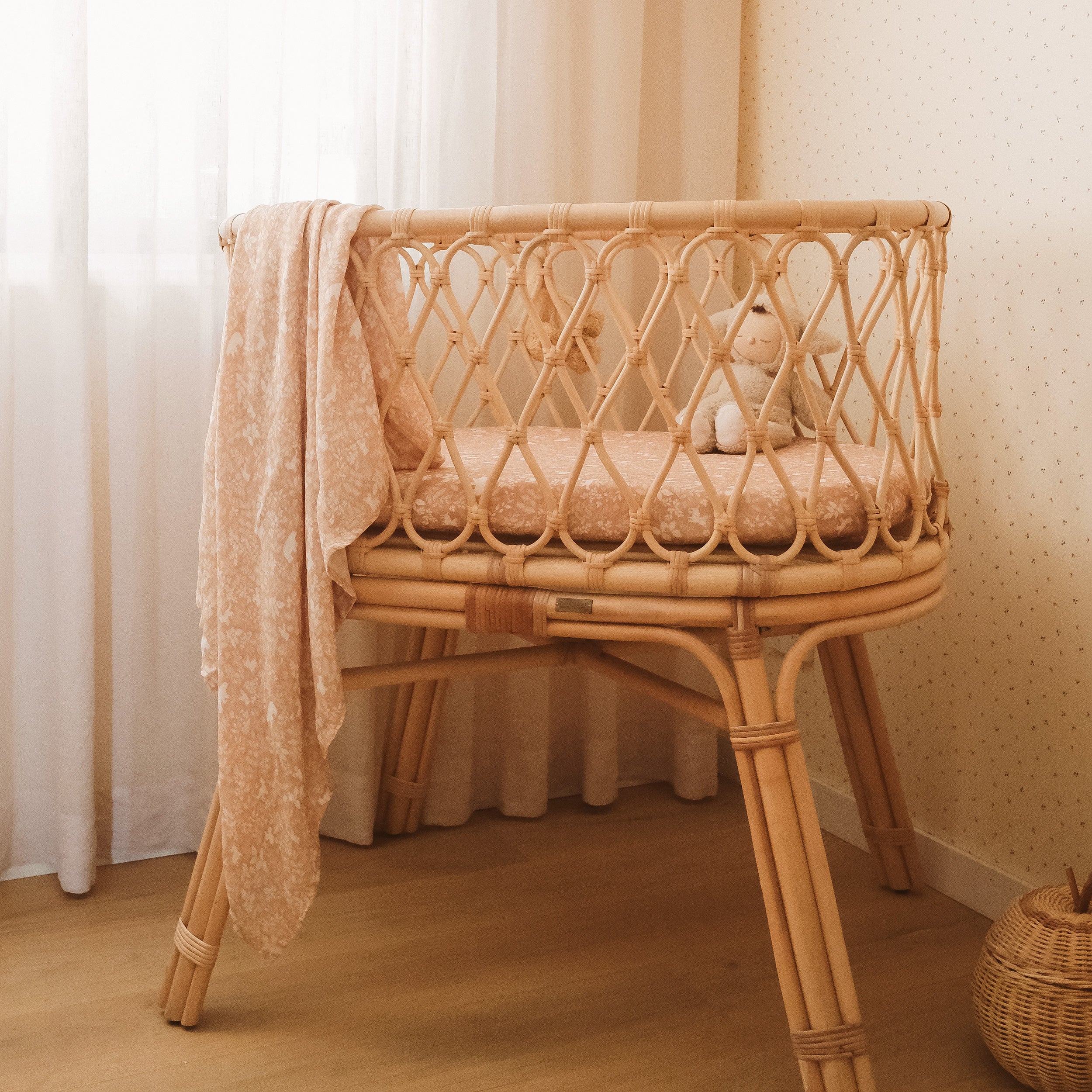 Forest Friends Caramel Organic Fitted Bassinet Sheet/Change Pad Cover