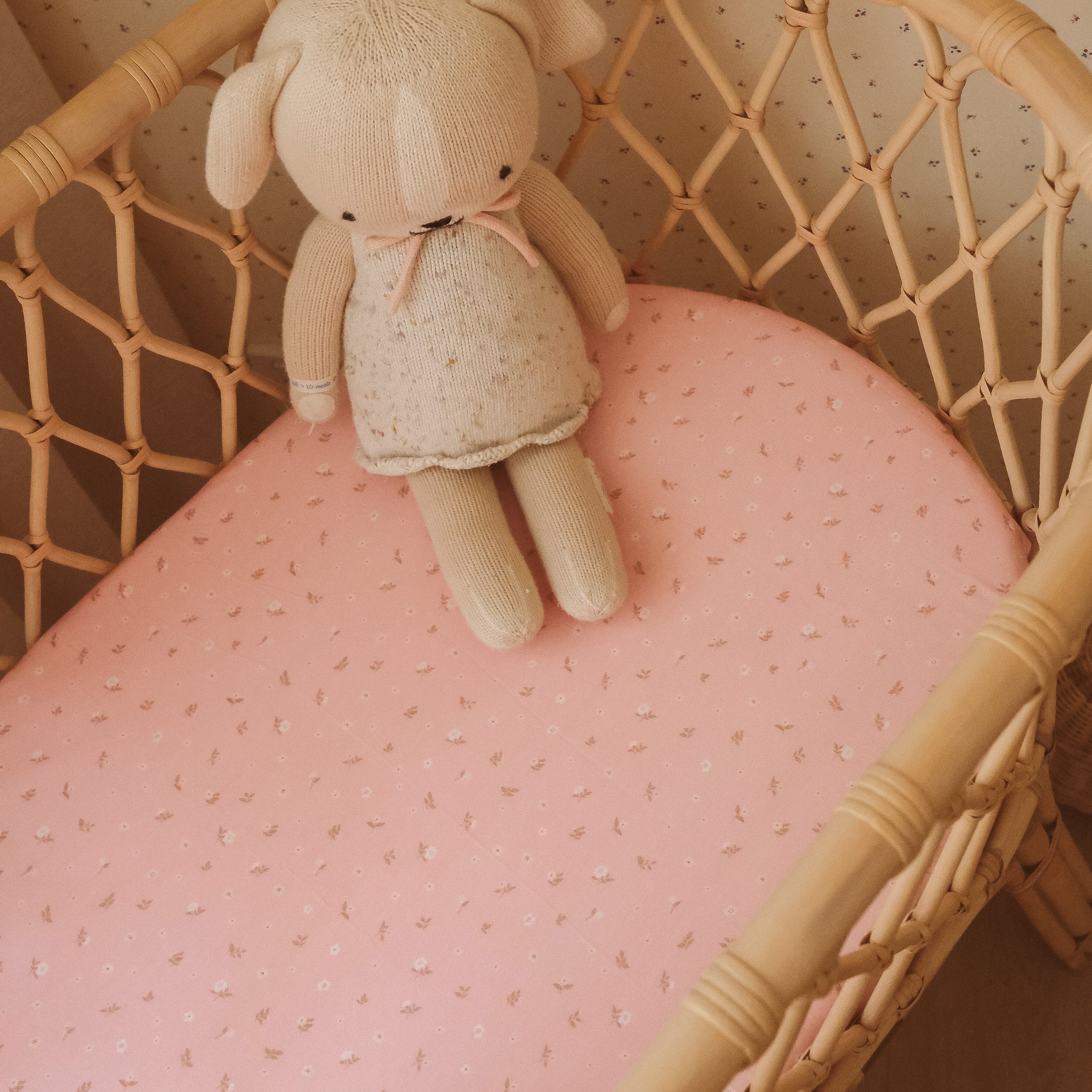 Dusty Roses Organic Fitted Bassinet Sheet/Change Pad Cover