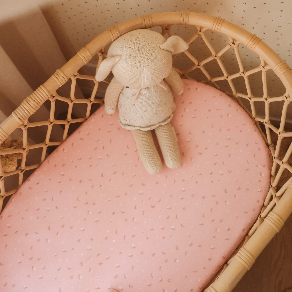 Dusty Roses Organic Fitted Bassinet Sheet/Change Pad Cover