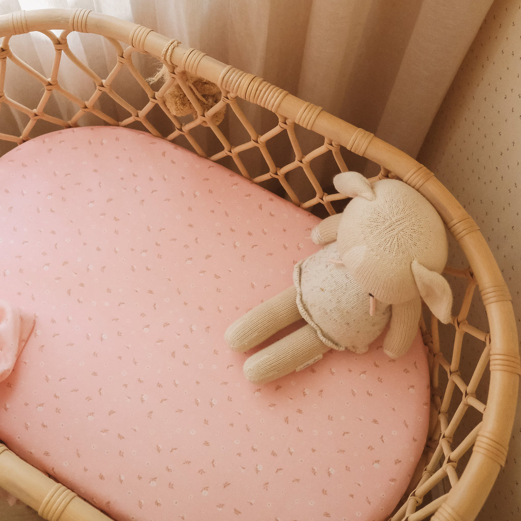 Dusty Roses Organic Fitted Bassinet Sheet/Change Pad Cover