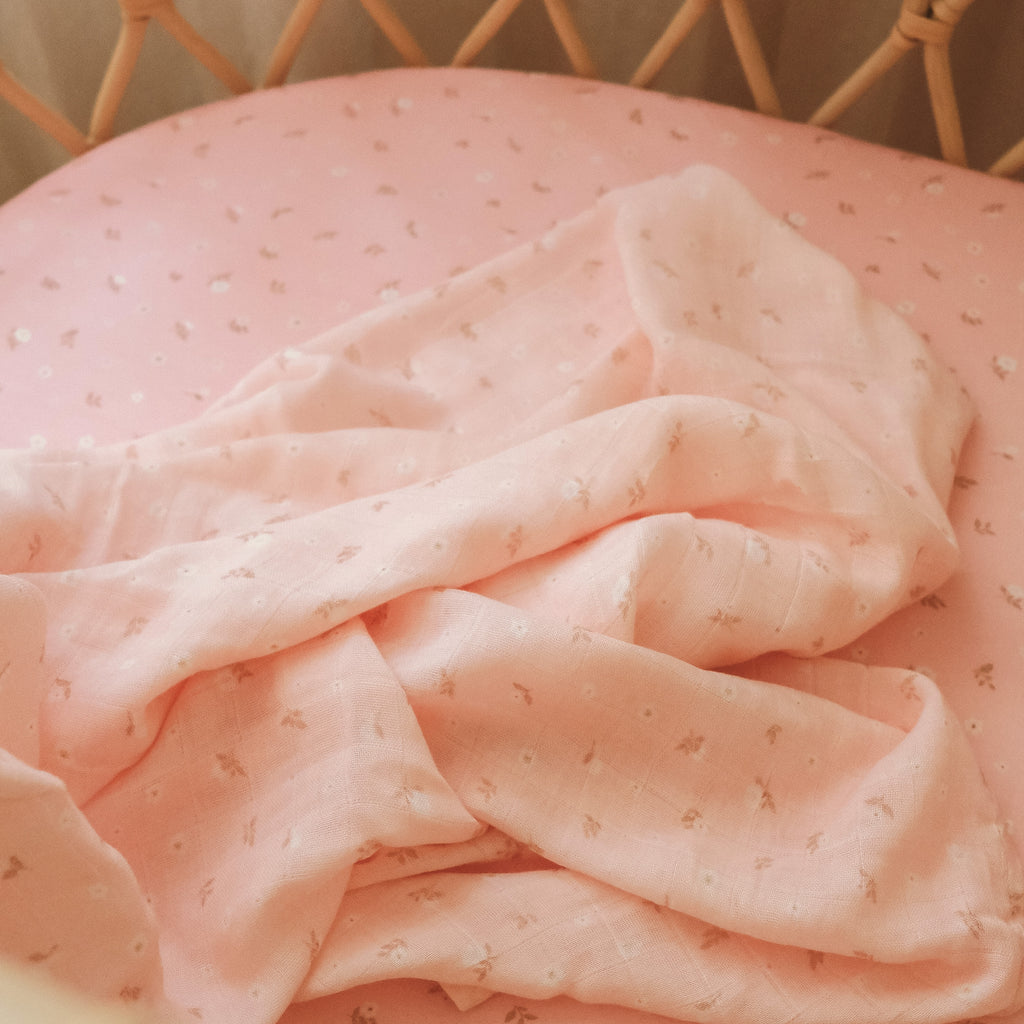 Dusty Roses Organic Fitted Bassinet Sheet/Change Pad Cover