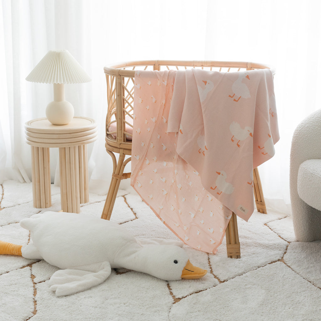 Pink Ducks Organic Fitted Bassinet Sheet/Change Pad Cover