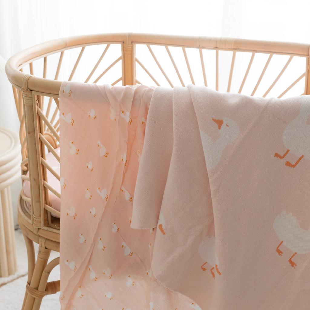 Pink Ducks Organic Fitted Bassinet Sheet/Change Pad Cover