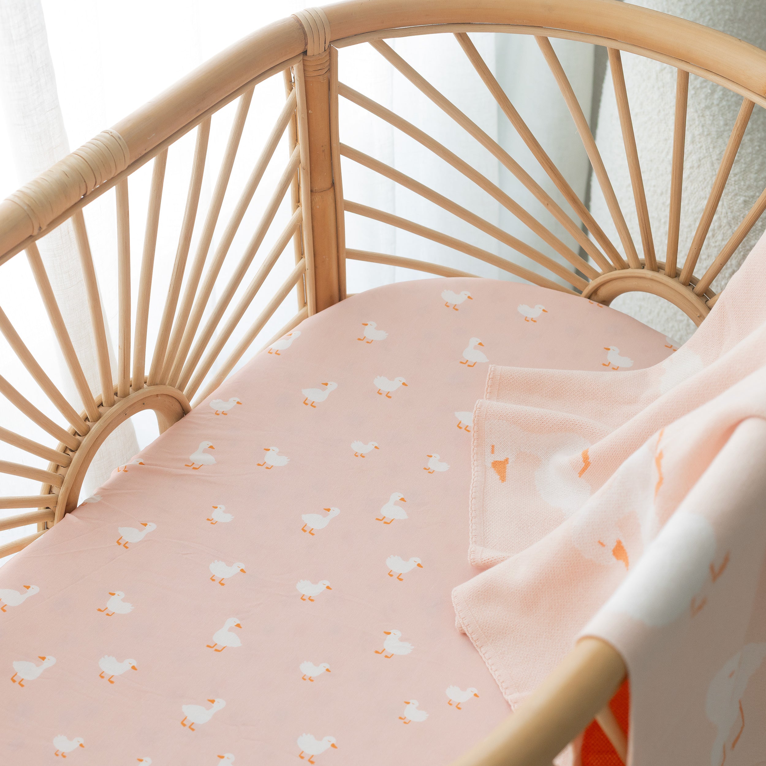 Pink Ducks Organic Fitted Bassinet Sheet/Change Pad Cover