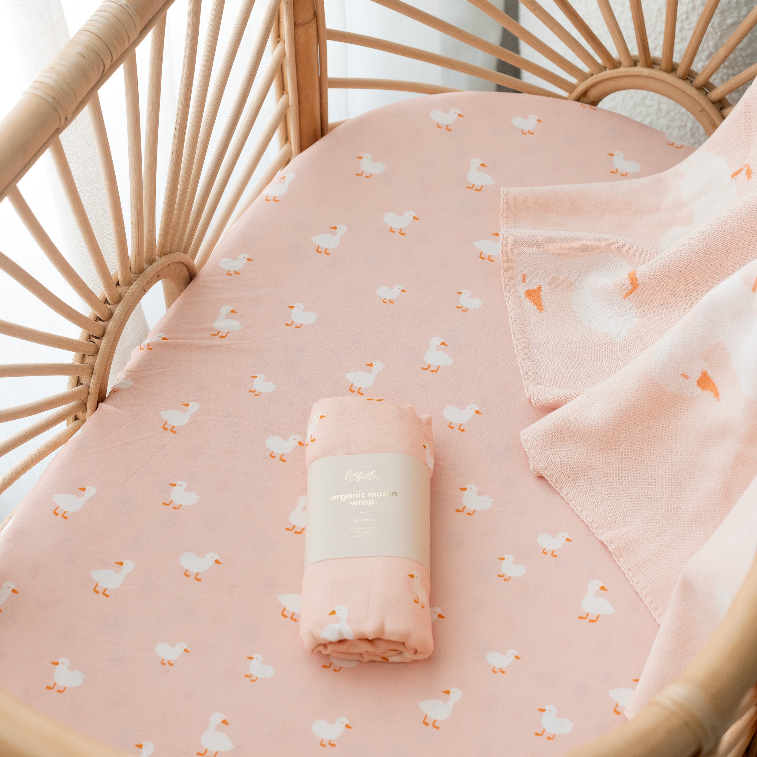 Pink Ducks Organic Fitted Cot Sheet - PRE-ORDER (MARCH)