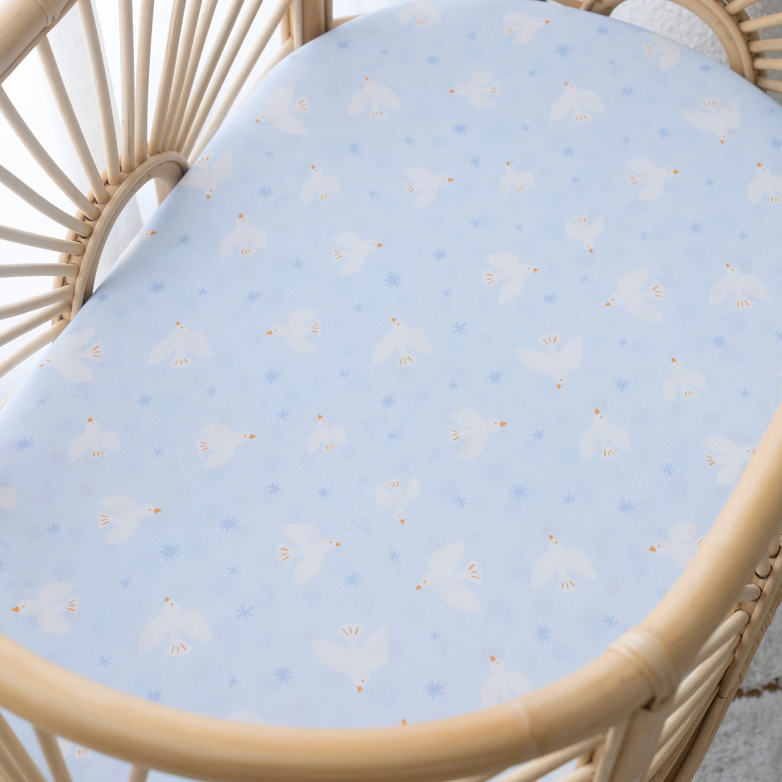 Blue Doves Organic Fitted Cot Sheet