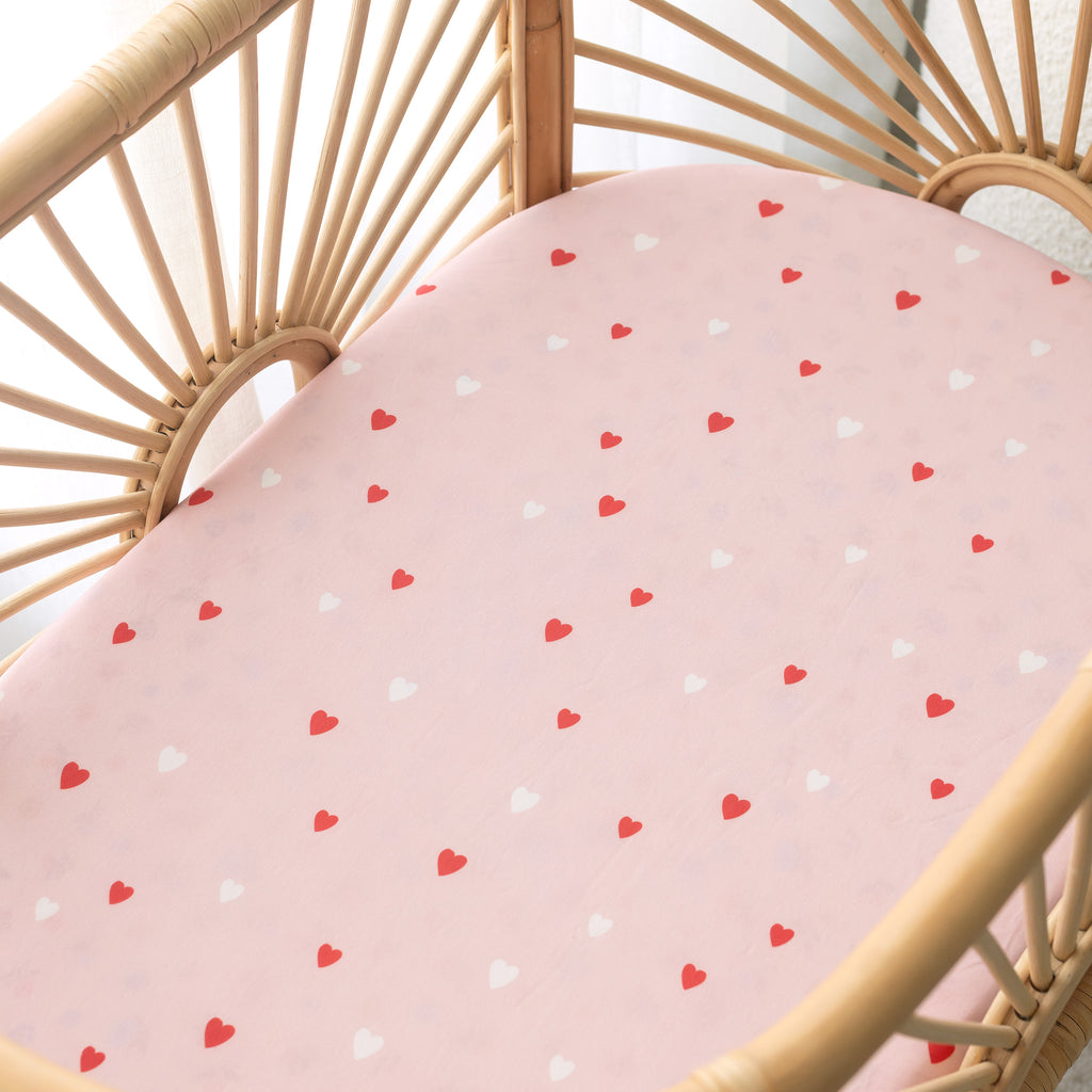 Little Hearts Organic Fitted Bassinet Sheet/Change Pad Cover