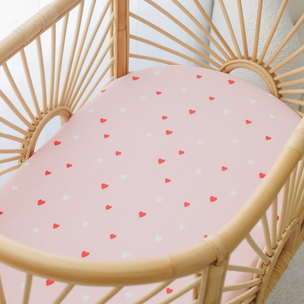Little Hearts Organic Fitted Bassinet Sheet/Change Pad Cover