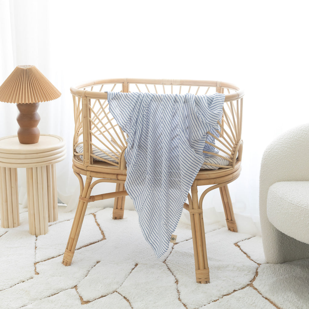 Navy Stripe Organic Fitted Bassinet Sheet/Change Pad Cover