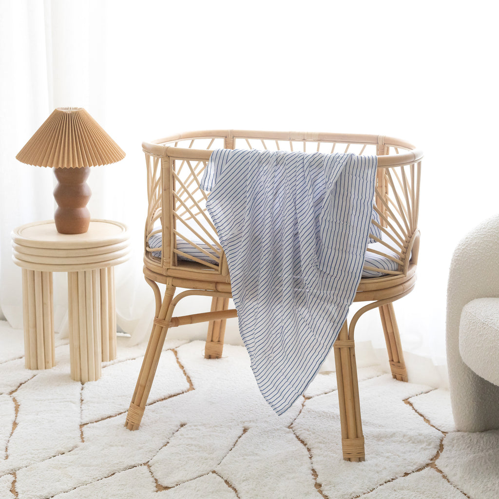 Navy Stripe Muslin Wrap Swaddle