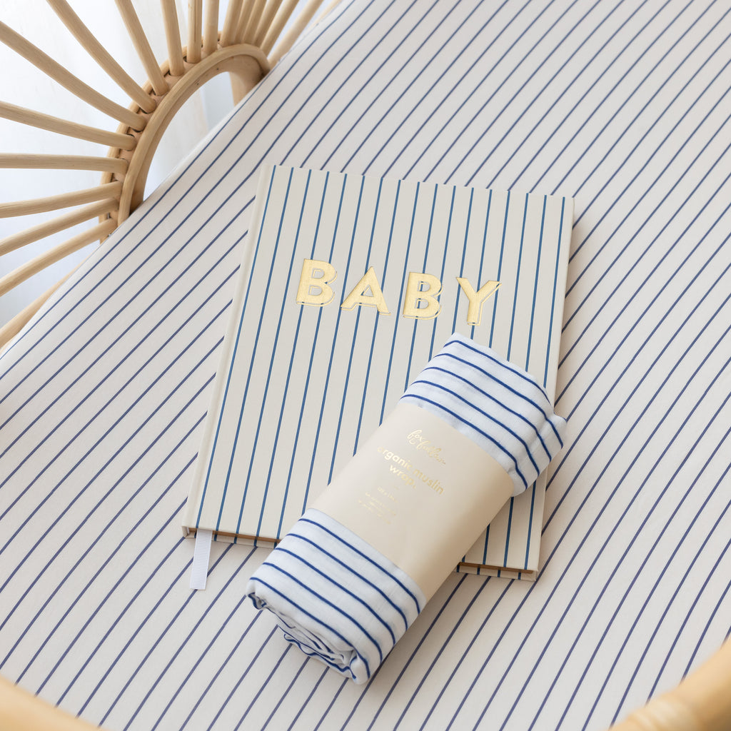 Navy Stripe Muslin Wrap Swaddle