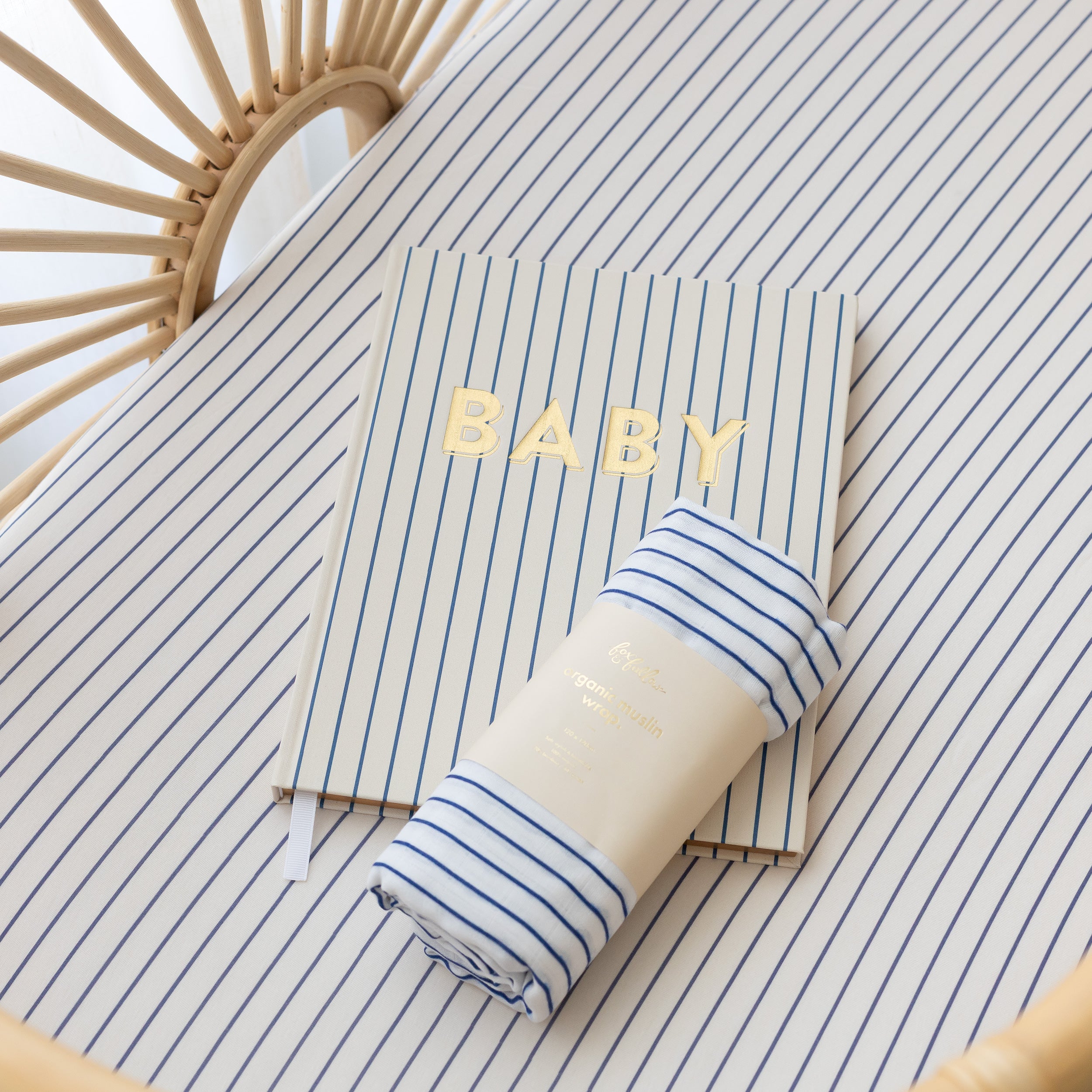 Navy Stripe Muslin Wrap Swaddle