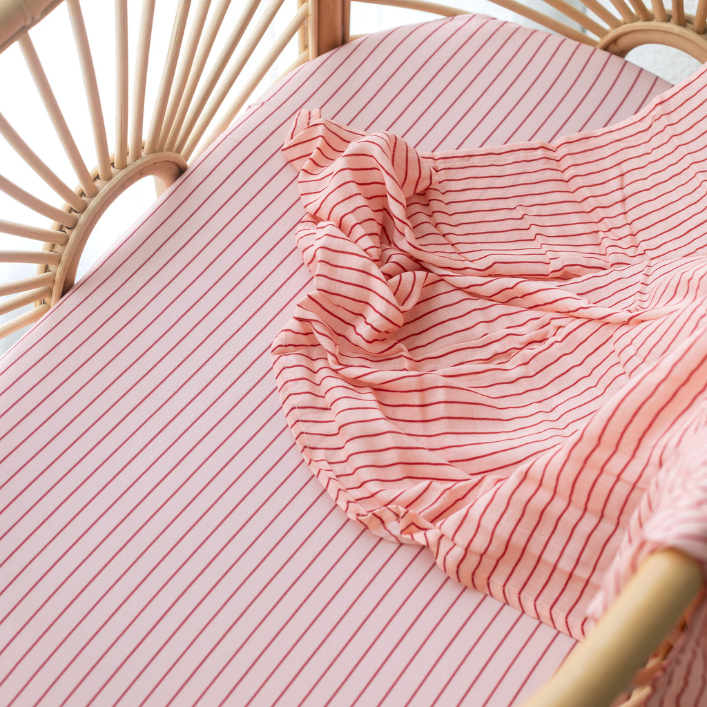 Strawberry Stripe Organic Fitted Cot Sheet