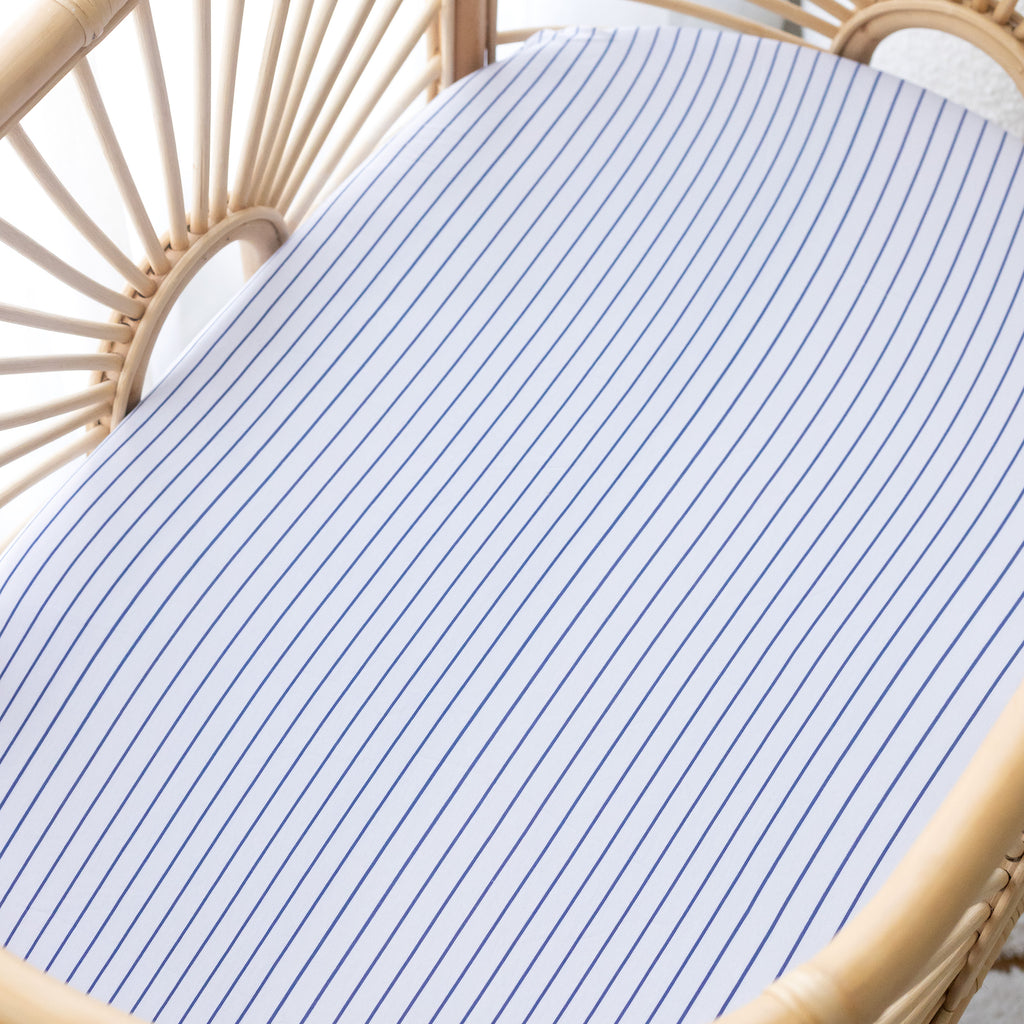 Navy Stripe Organic Fitted Bassinet Sheet/Change Pad Cover