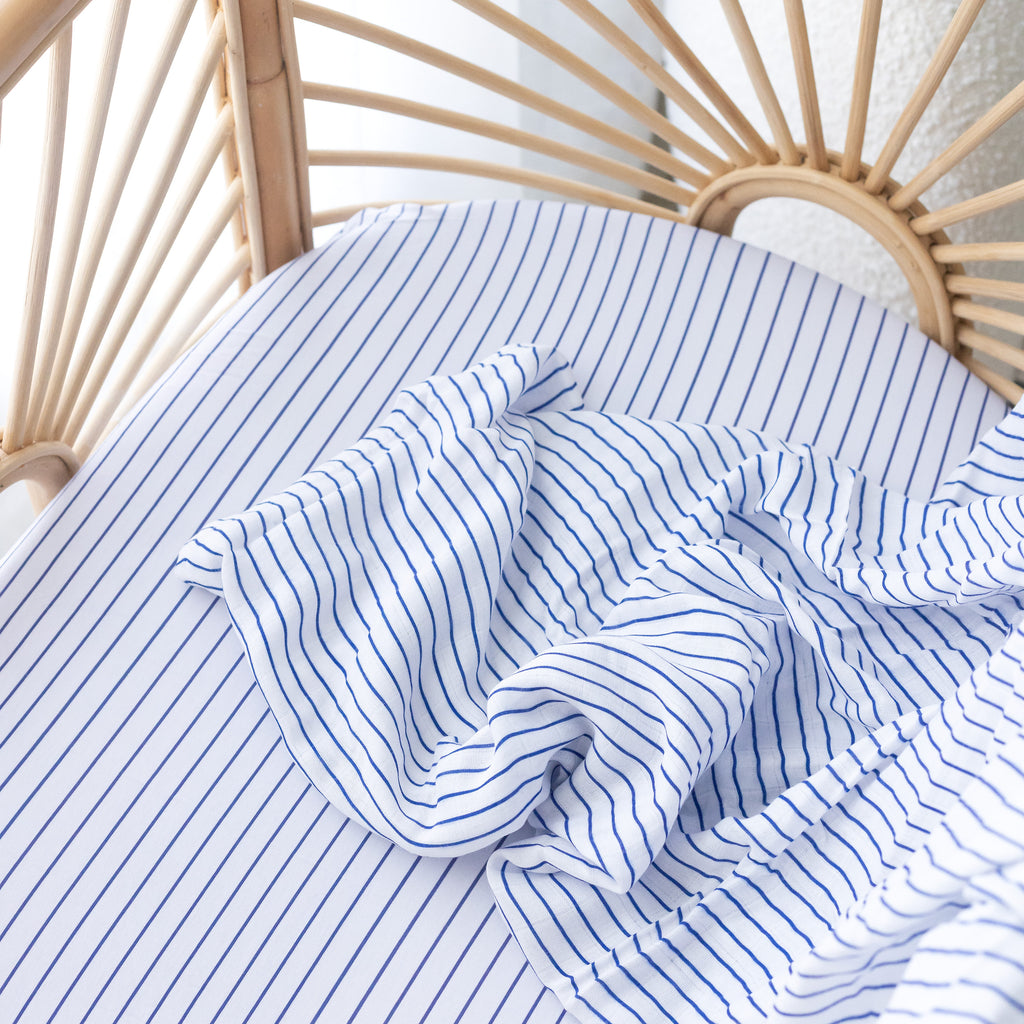 Navy Stripe Organic Fitted Bassinet Sheet/Change Pad Cover