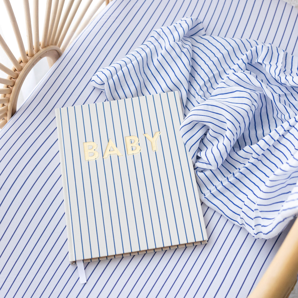 Navy Stripe Organic Fitted Bassinet Sheet/Change Pad Cover