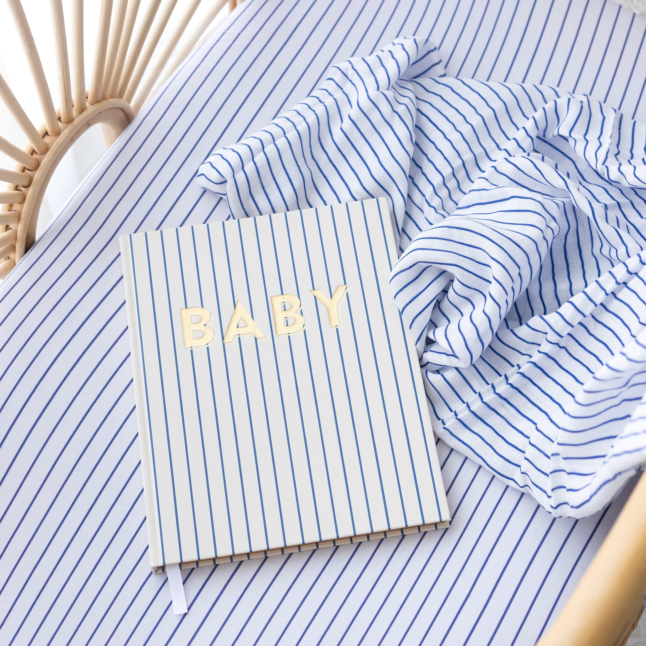 Navy Stripe Muslin Wrap Swaddle