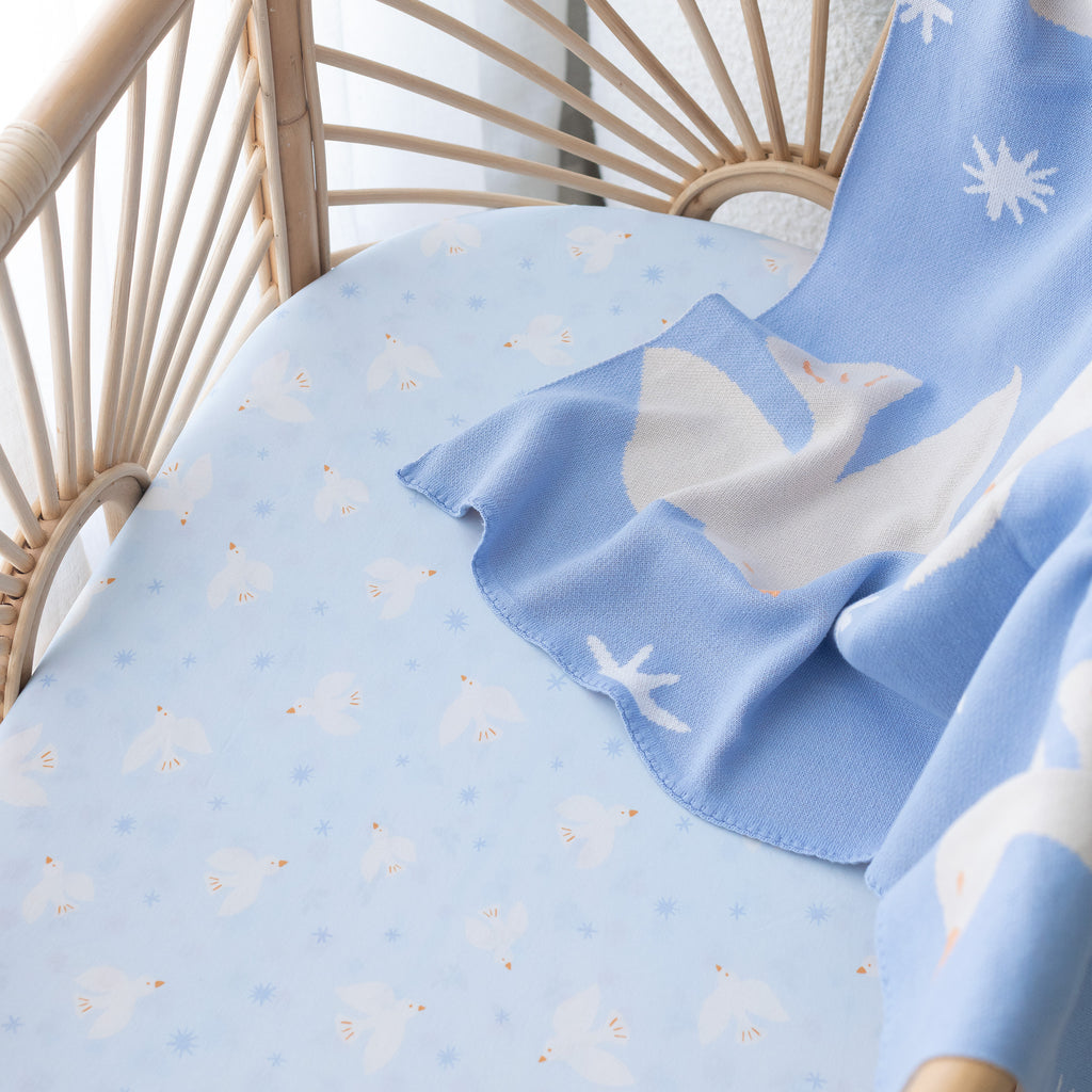 Blue Doves Organic Fitted Cot Sheet