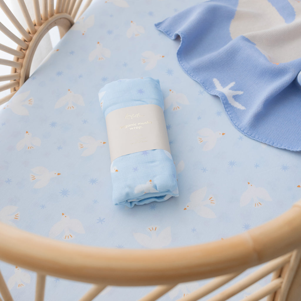 Blue Doves Muslin Wrap Swaddle
