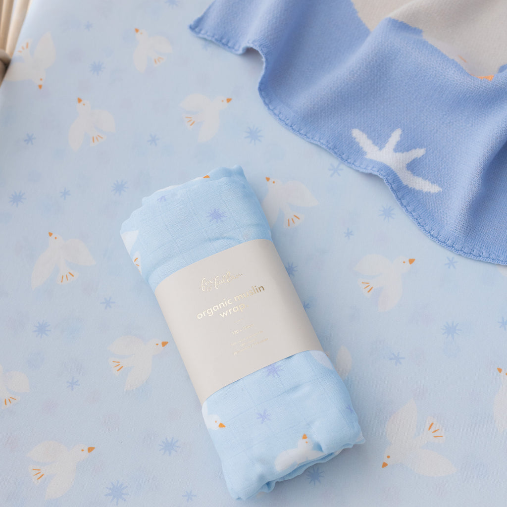 Blue Doves Organic Fitted Cot Sheet
