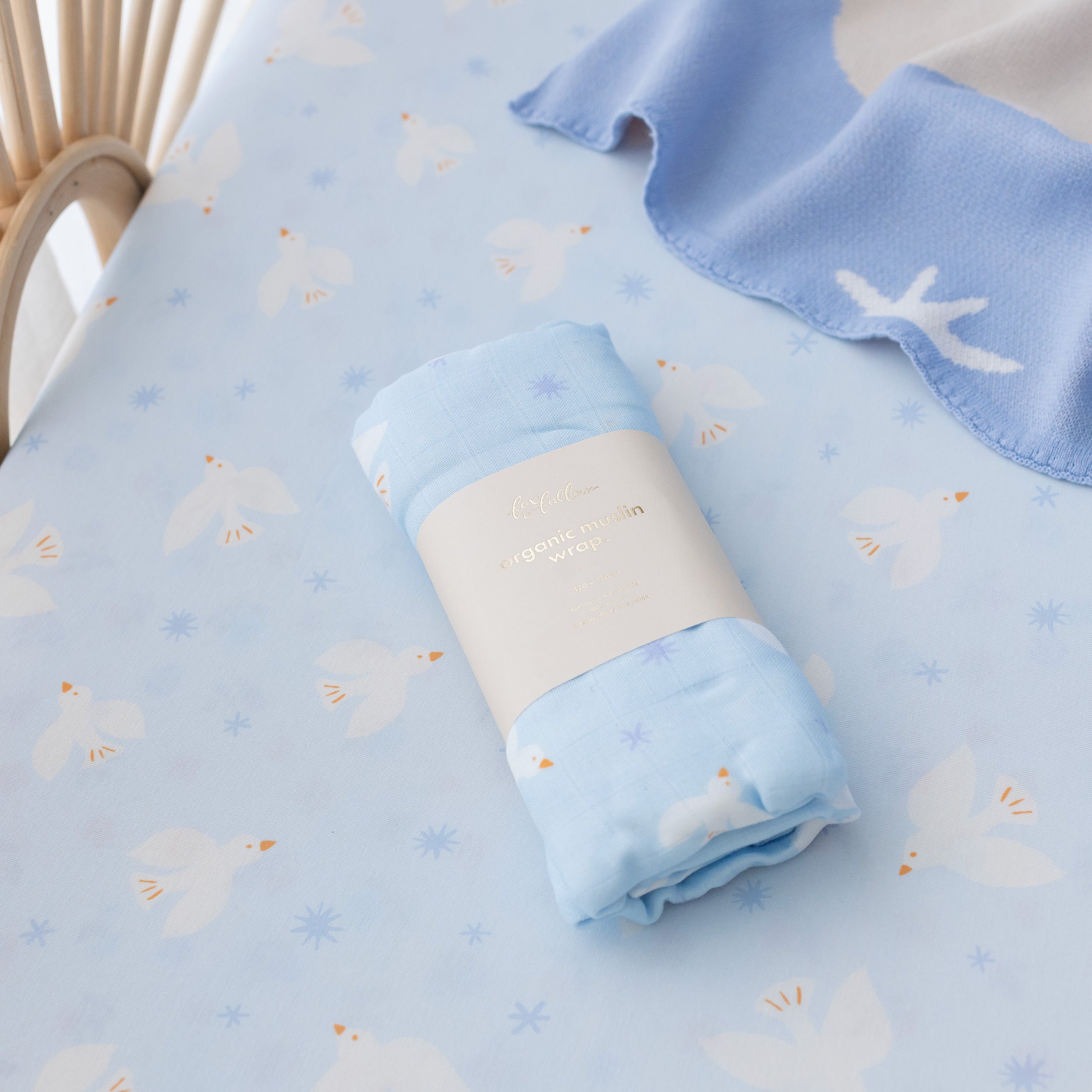 Blue Doves Muslin Wrap Swaddle