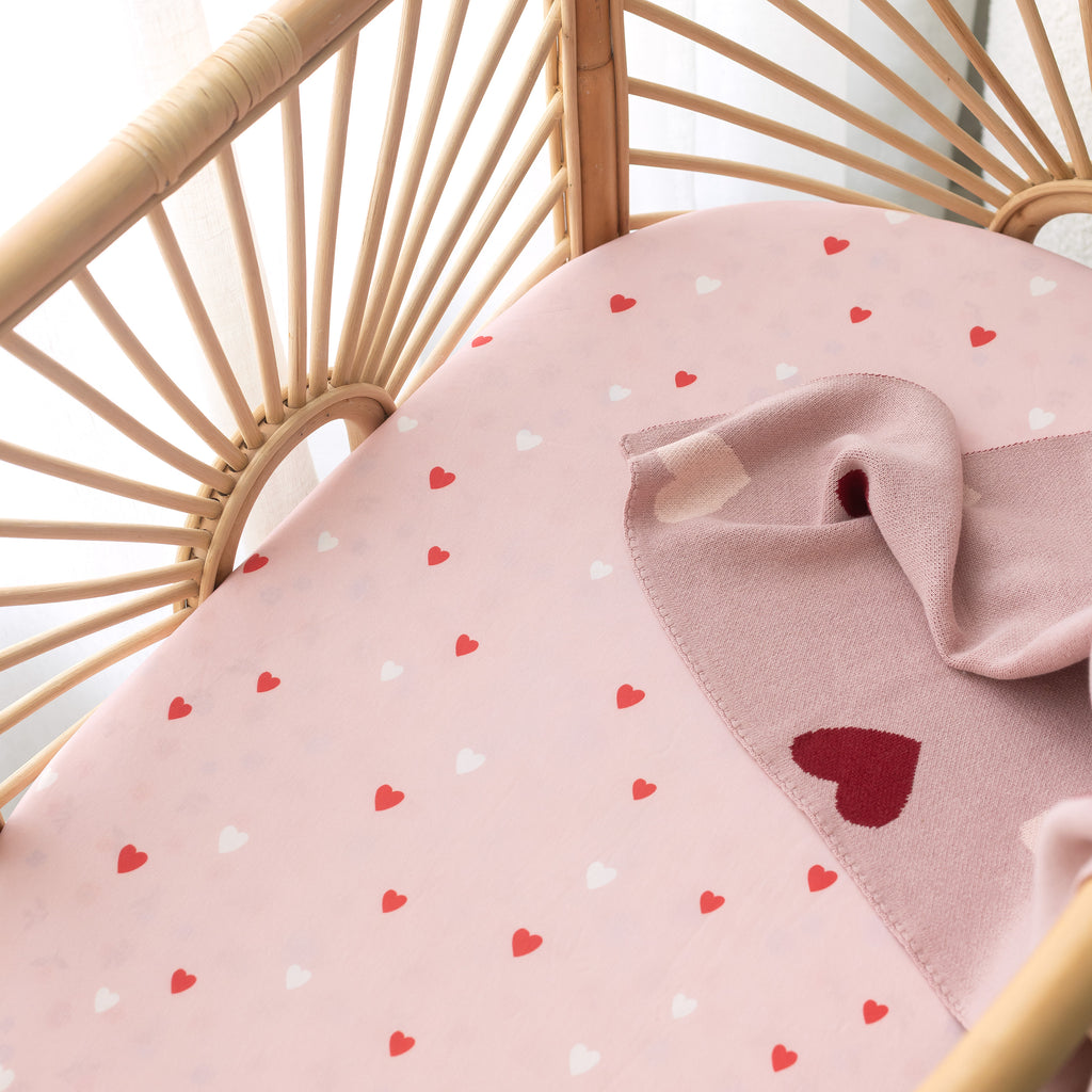 Little Hearts Organic Fitted Bassinet Sheet/Change Pad Cover
