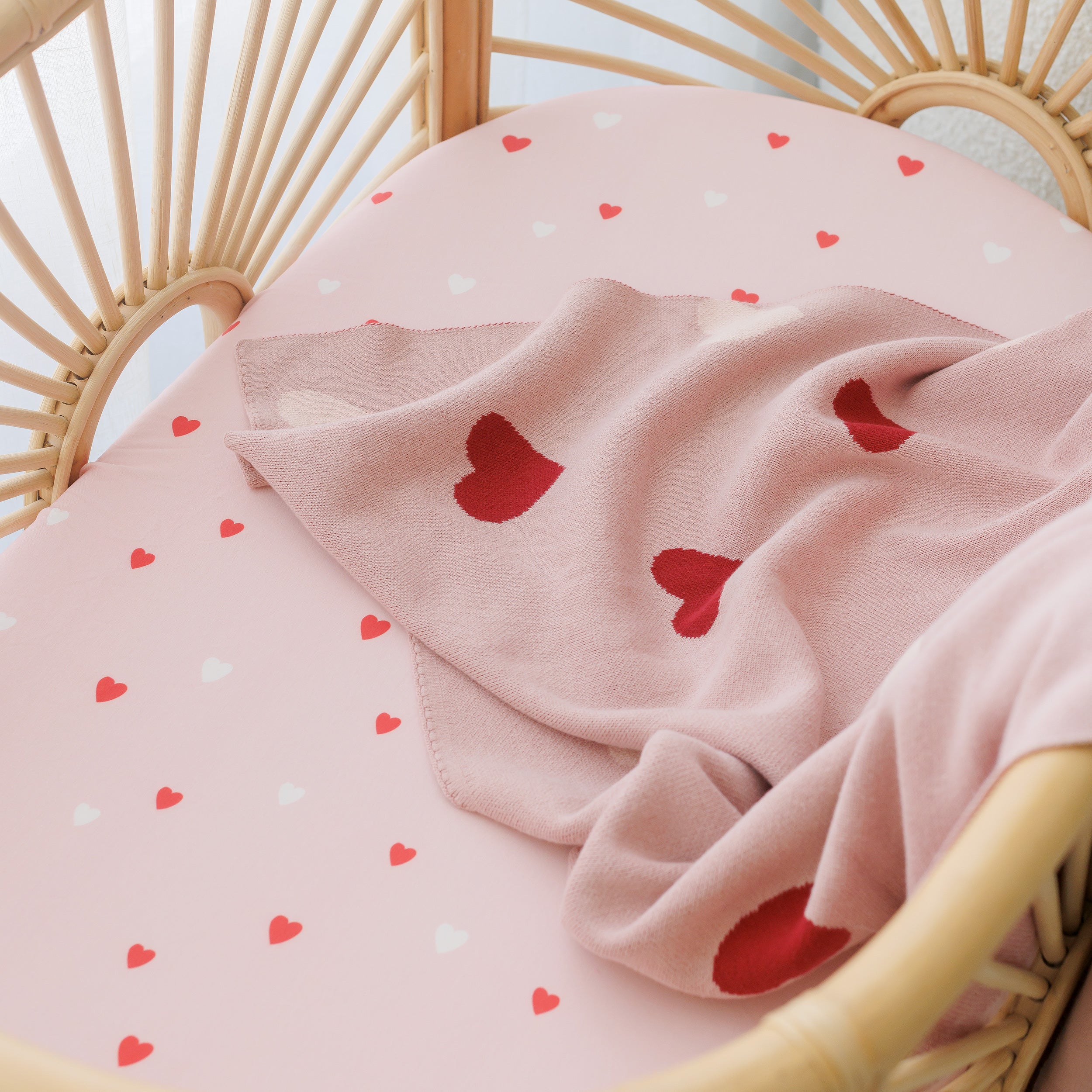 Little Hearts Organic Fitted Bassinet Sheet/Change Pad Cover