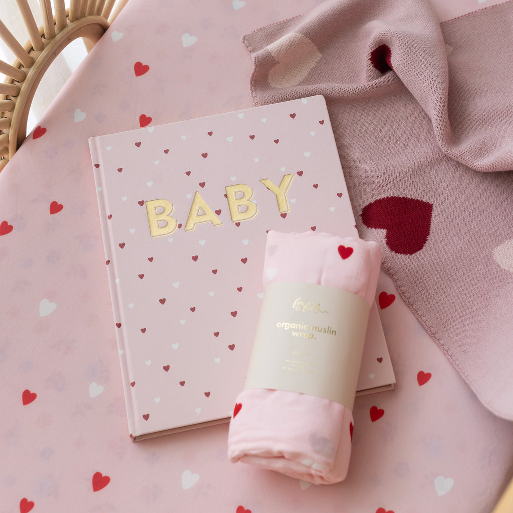 Little Hearts Organic Fitted Bassinet Sheet/Change Pad Cover