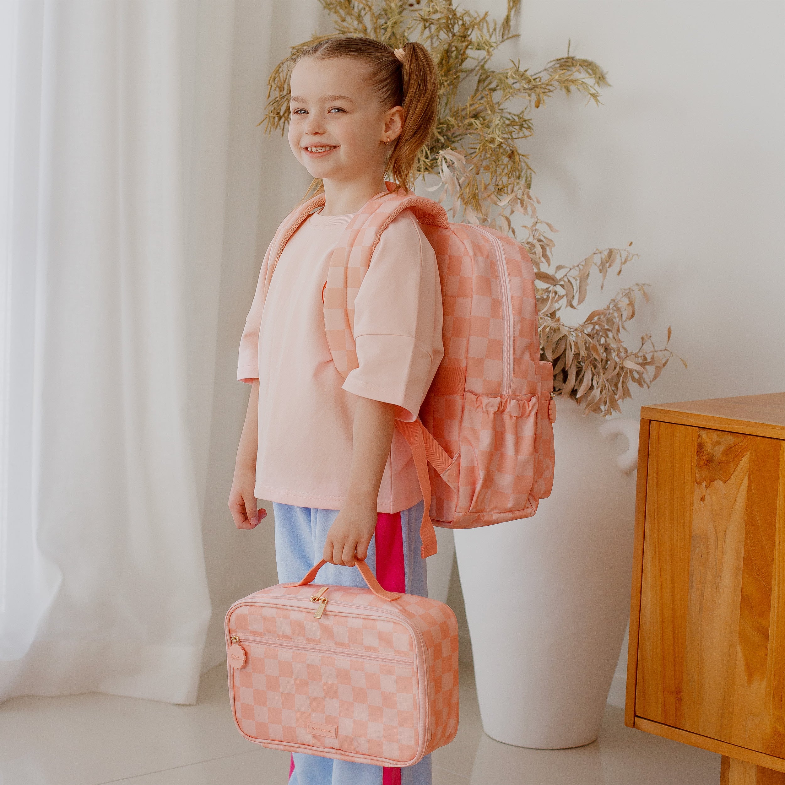 Peach Check Large Lunch Bag - PRE-ORDER (AUGUST)