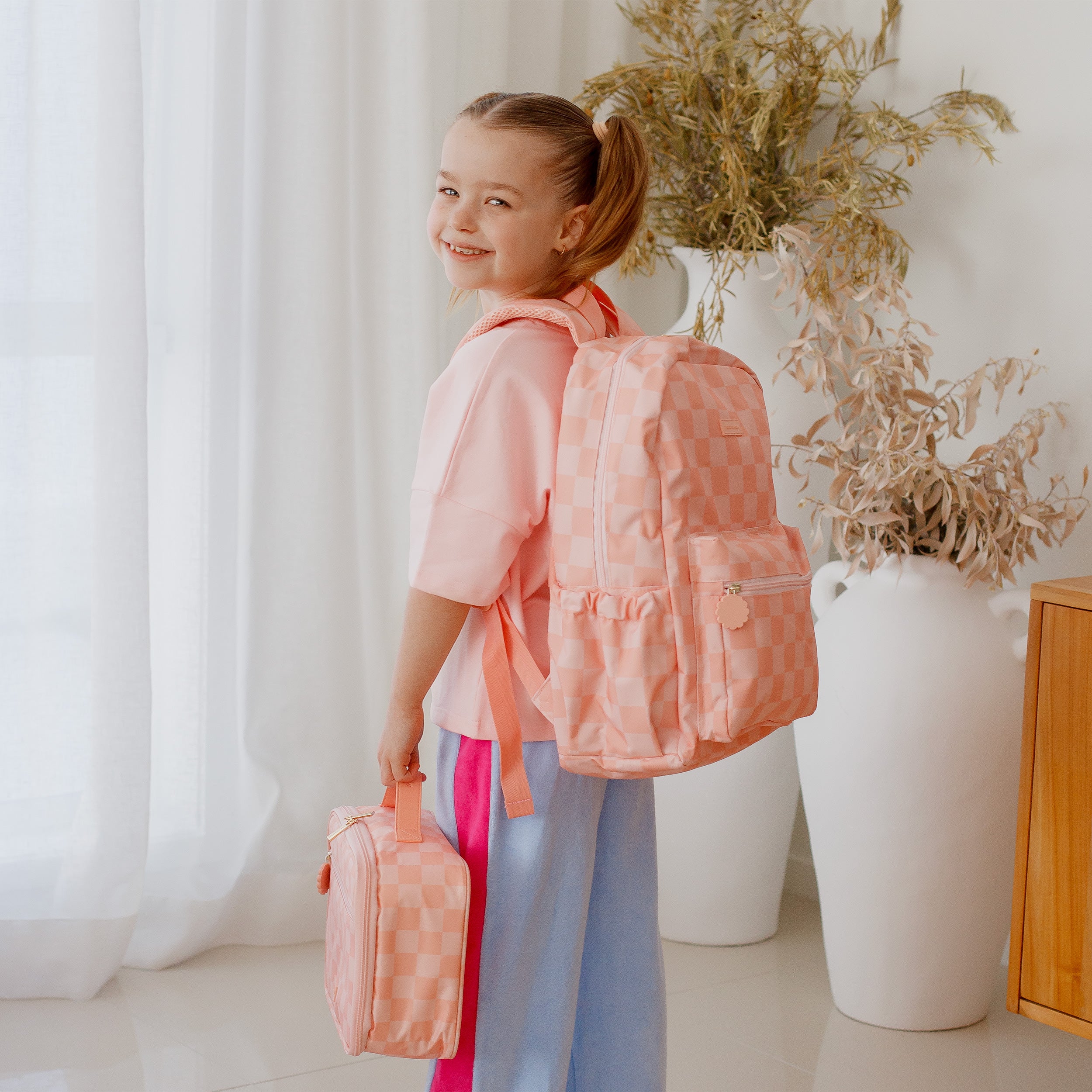 Peach Check Backpack - SECONDS