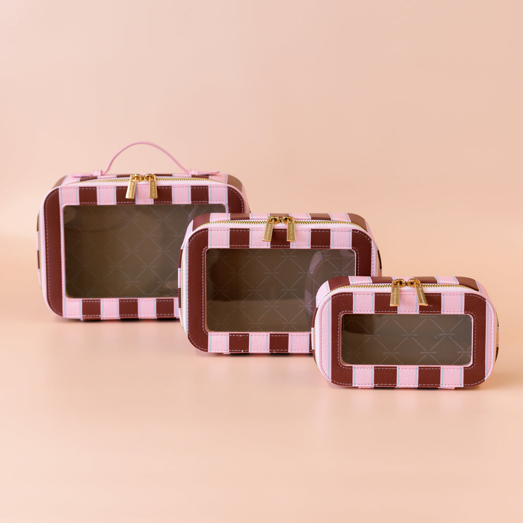 Burgundy Stripe Cosmetic Nested Trio Set - PRE-ORDER (MAY)