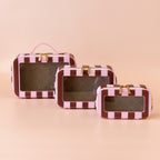 Burgundy Stripe Cosmetic Nested Trio Set - PRE-ORDER (MAY)