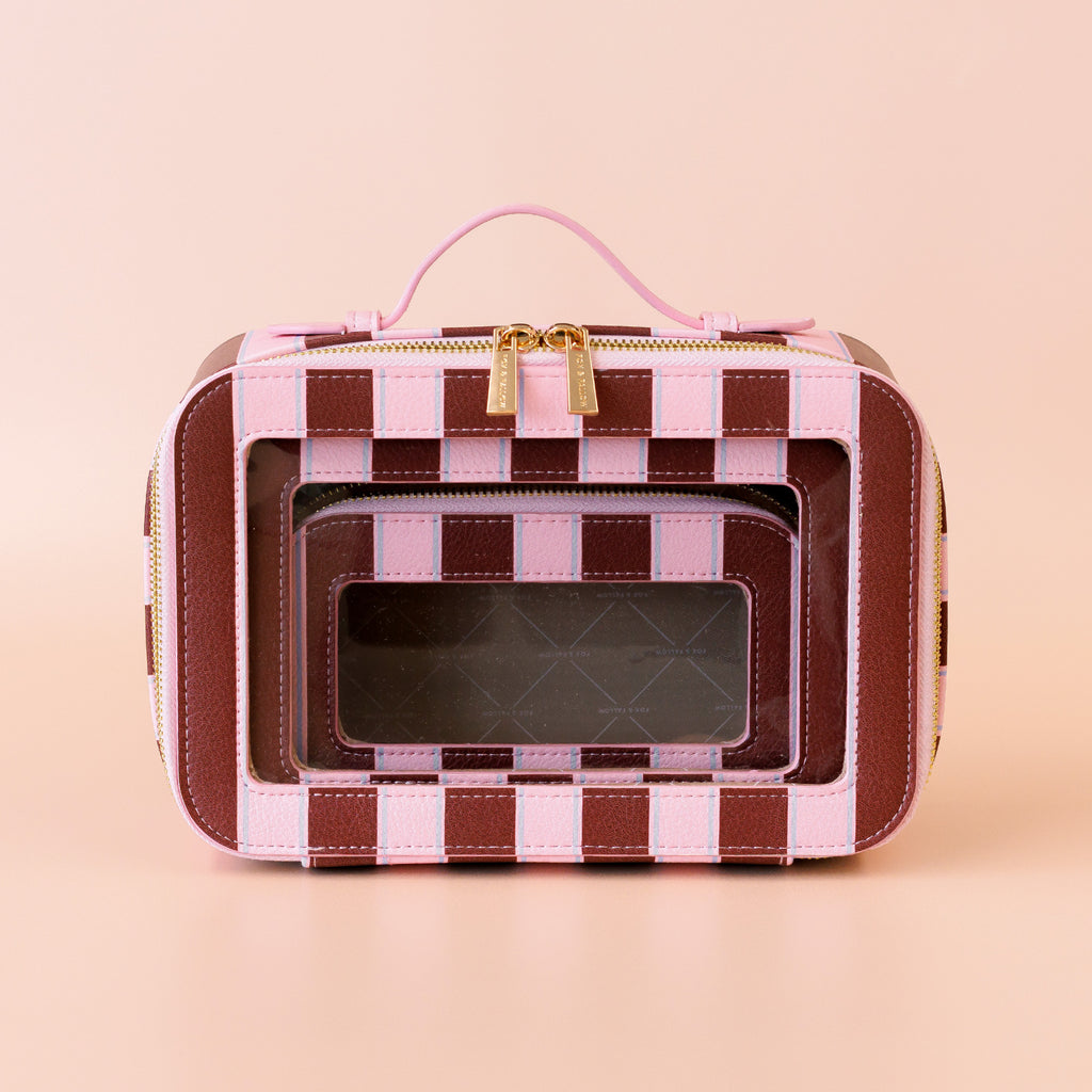 Burgundy Stripe Cosmetic Nested Trio Set - PRE-ORDER (MAY)