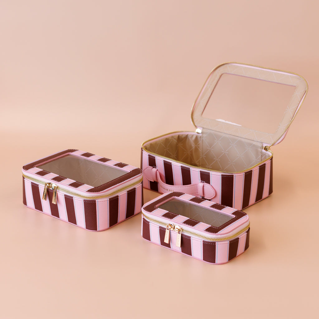 Burgundy Stripe Cosmetic Nested Trio Set - PRE-ORDER (MAY)