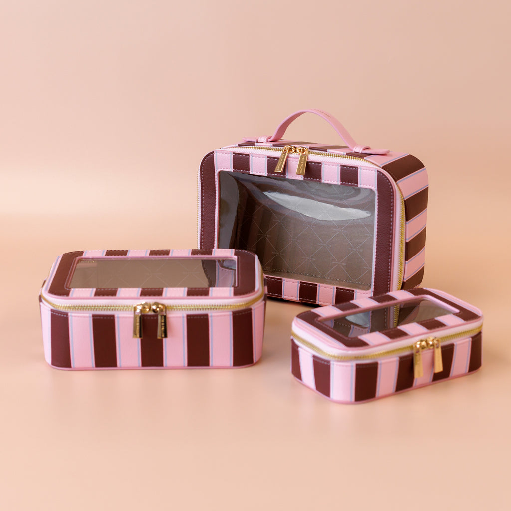 Burgundy Stripe Cosmetic Nested Trio Set - PRE-ORDER (MAY)