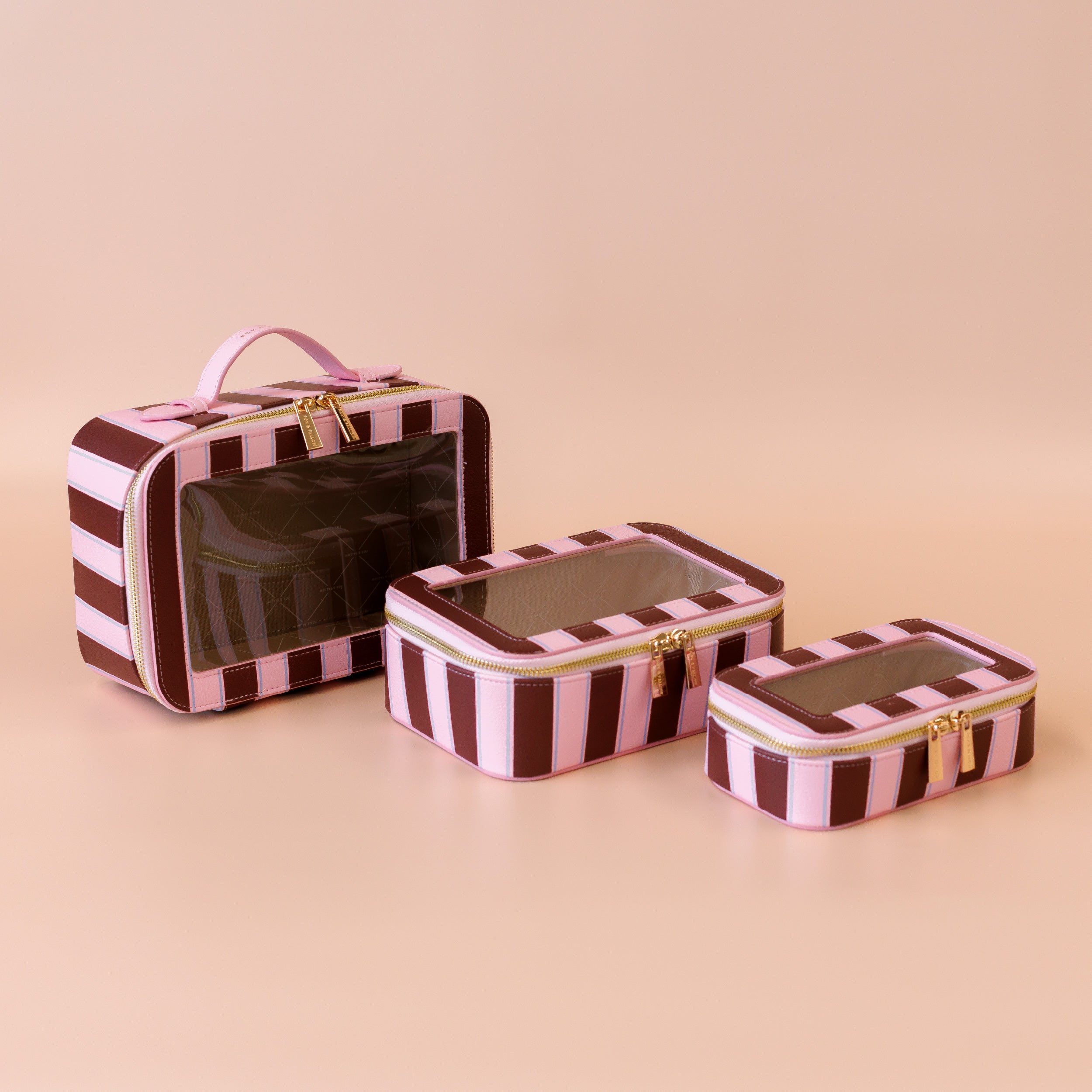 Burgundy Stripe Cosmetic Nested Trio Set - PRE-ORDER (MAY)