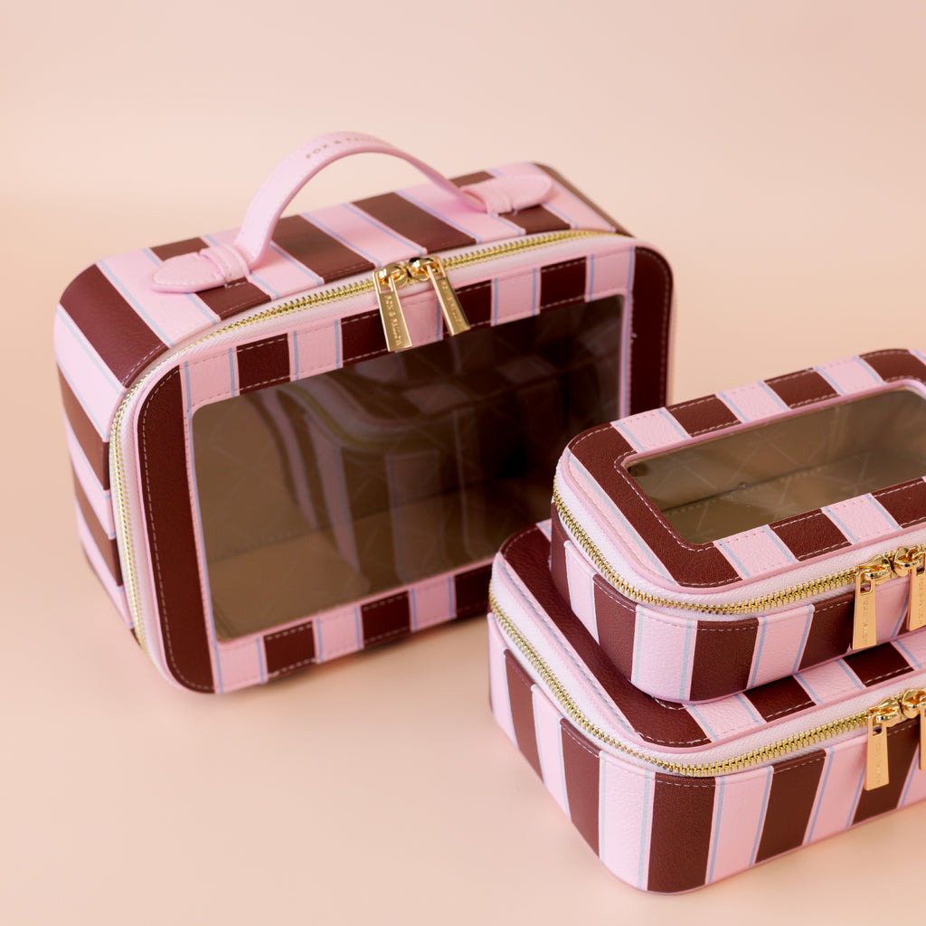 Burgundy Stripe Cosmetic Nested Trio Set - PRE-ORDER (MAY)